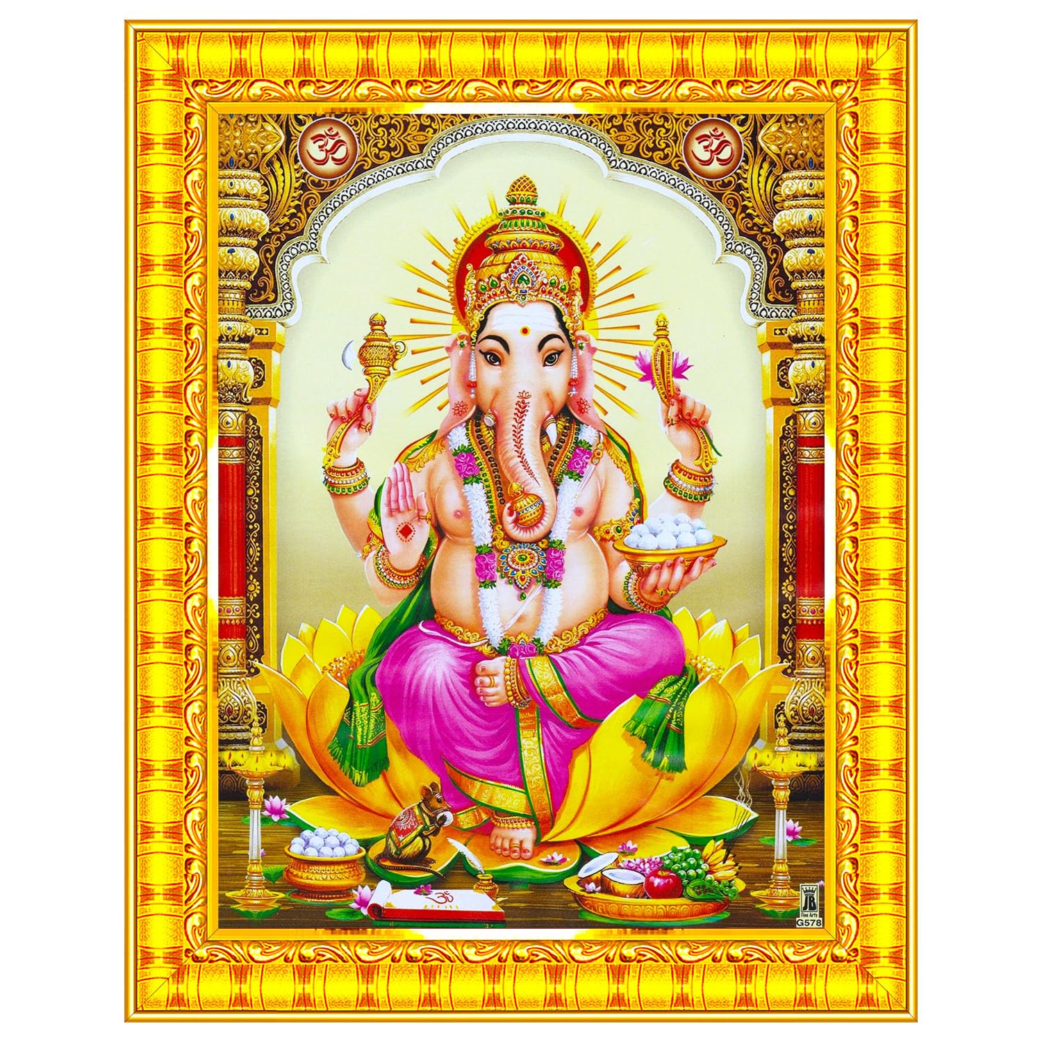 Pavan Photo Laminations Lord Ganesha Ganesh Ganpati Ganapathi Hanging Wall Painting Framed Home Decor (Wood,Matte,Gold,Small Siz